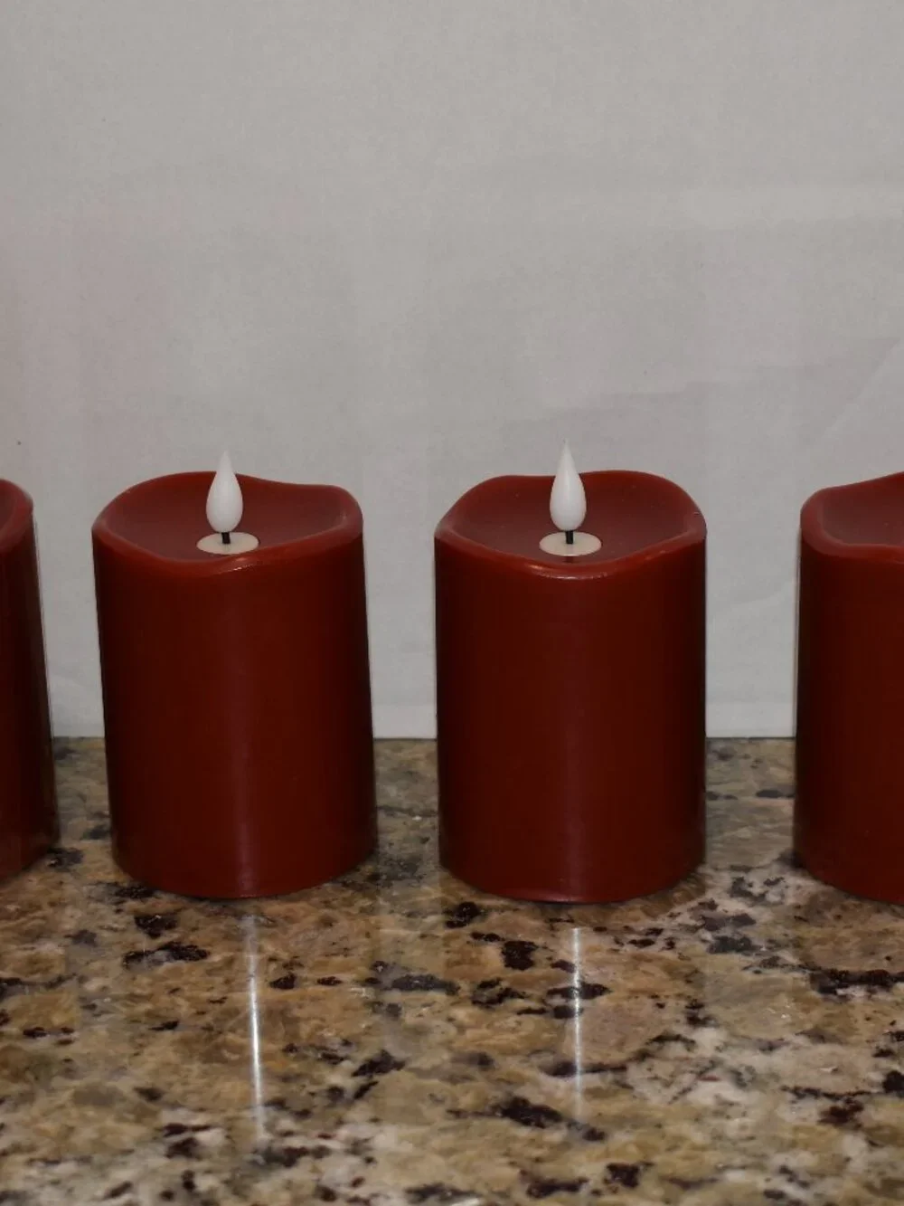 Set of 4 Red LED Flameless Pillar Candles - Battery Operated